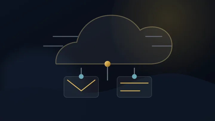 Cloud infrastructure with email, domain, DNS, and website routing connections.